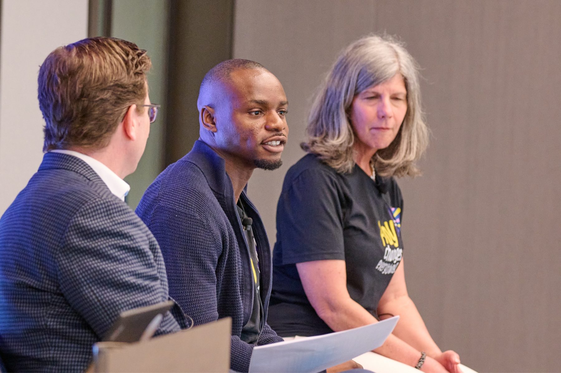 Duan Asemota on a three-person panel discussion